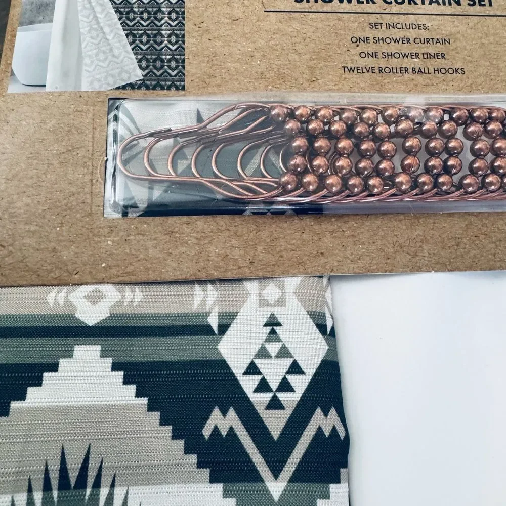 Wrangler 14-pc Complete Shower Curtain Set Green Western Aztec Southwest